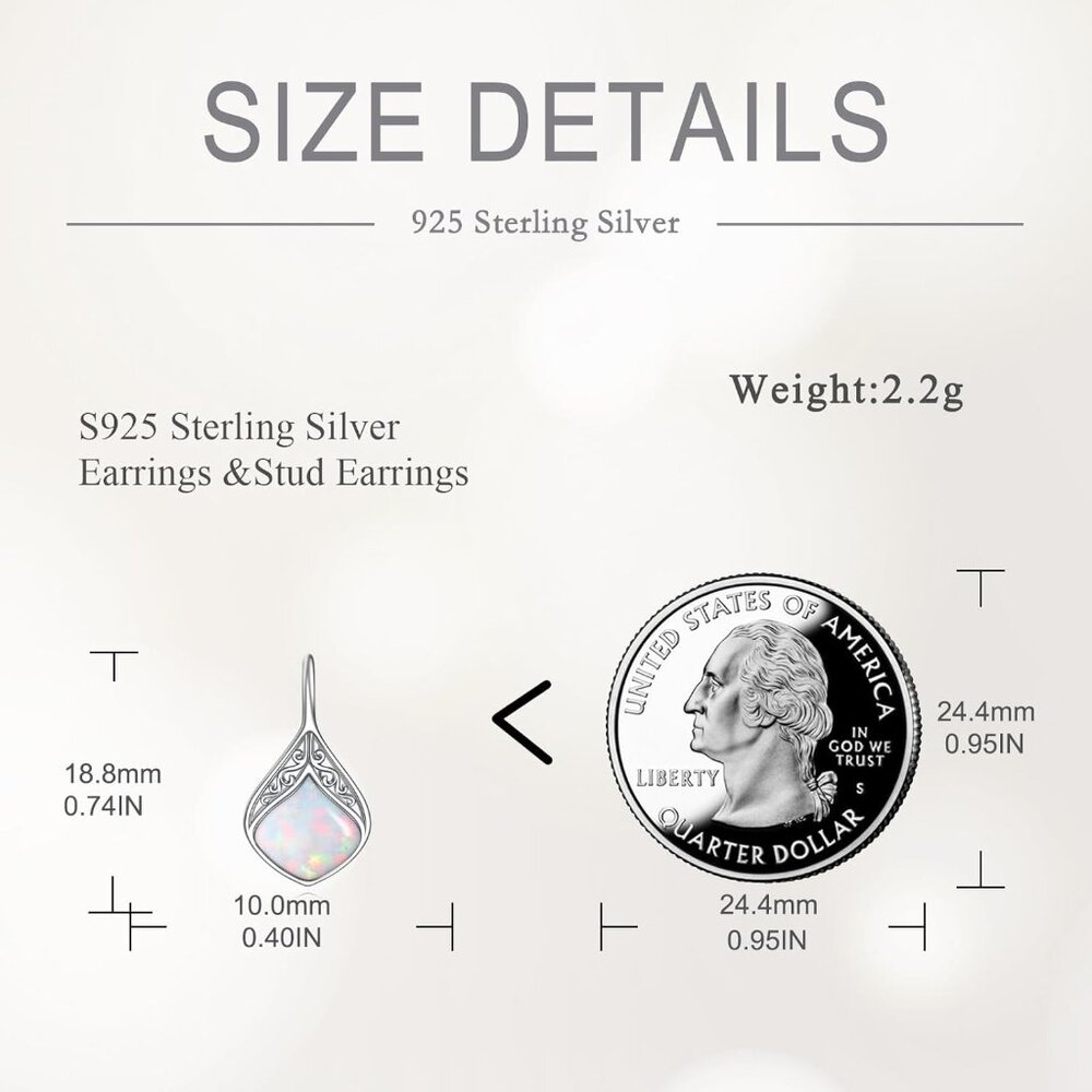 925 Sterling Silver White Opal Dangle Earrings Fo… - image 4
